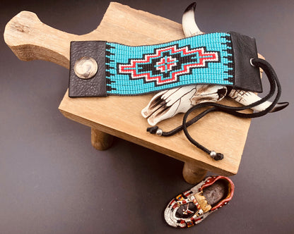 Western leather cuff bracelet (Turquoise Navajo cross)