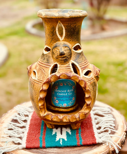 Hand painted small clay chiminea